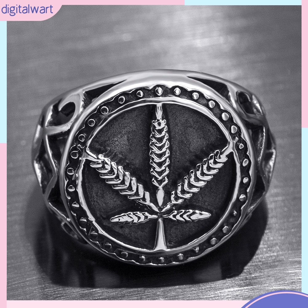 Nhẫn bằng thép không gỉ khắc hình chiếc lá độc đáo