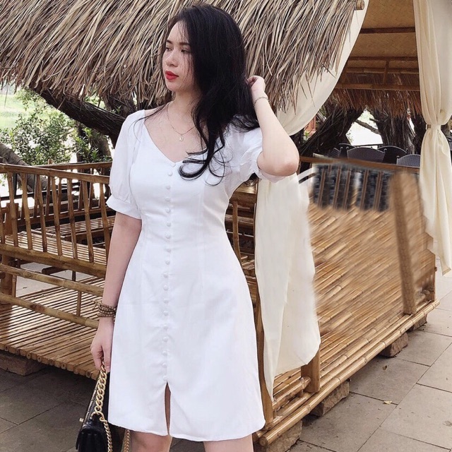 Đầm suông nút bọc 2 màu (kèm hình thật) | BigBuy360 - bigbuy360.vn