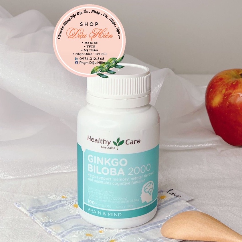 Viên uống Ginkgo Biloba Healthy Care Úc 2000mg