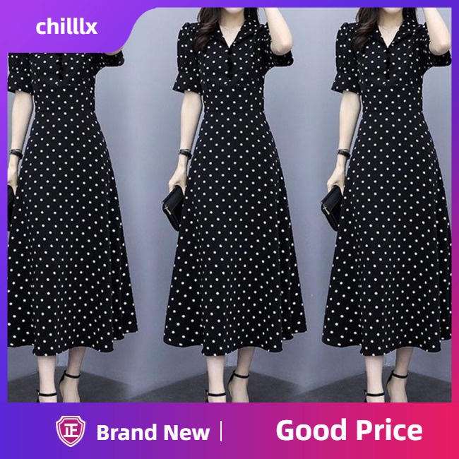 Đầm Dài Dáng Chữ A Cổ Chữ V Tay Loe Họa Tiết Chấm Bi Đơn Giản Thời Trang Mùa Hè Dành Cho Nữ