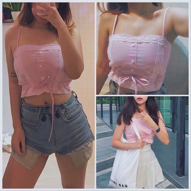 Enny croptop- 2 màu hồng, trắng