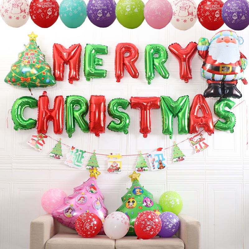 Bong bóng lá nhôm 16 inch hình chữ MERRY CHRISTMAS trang trí tiệc Giáng Sinh và năm mới