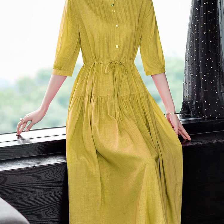 Đầm cotton Lanh Mỏng Eo Cao Vừa Và Dài Thời Trang Mùa Hè Hàng Mới Dành Cho Bạn Nữ 2022