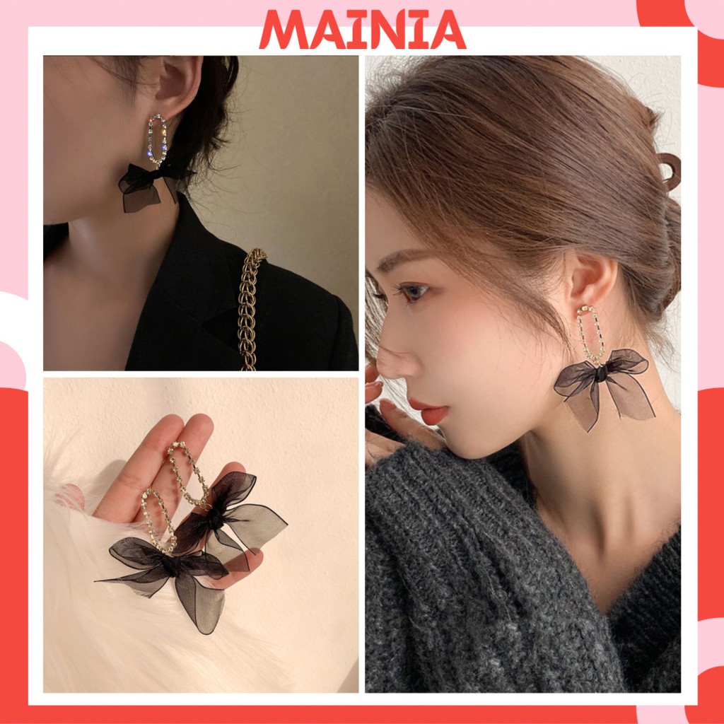Bông Tai Hoa Tai Nơ Đen Đính Đá Sang Trọng Qúy Phái Trang Sức Cao Cấp Mainia Shop