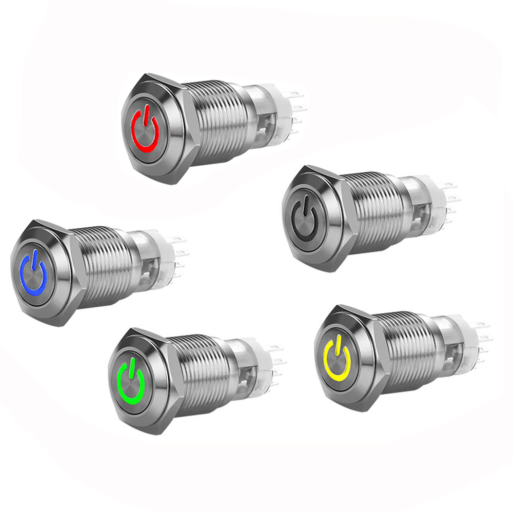 Nút nhấn công tắc nguồn bật/tắt có LED 16/12mm tiện dụng cho xe hơi