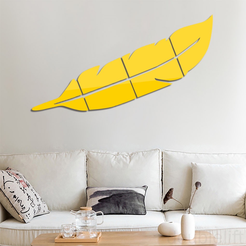 Miếng Dán Tường Trang Trí Hình Lông Vũ 3d Tráng Gương Bằng Acrylic Chống Thấm Nước