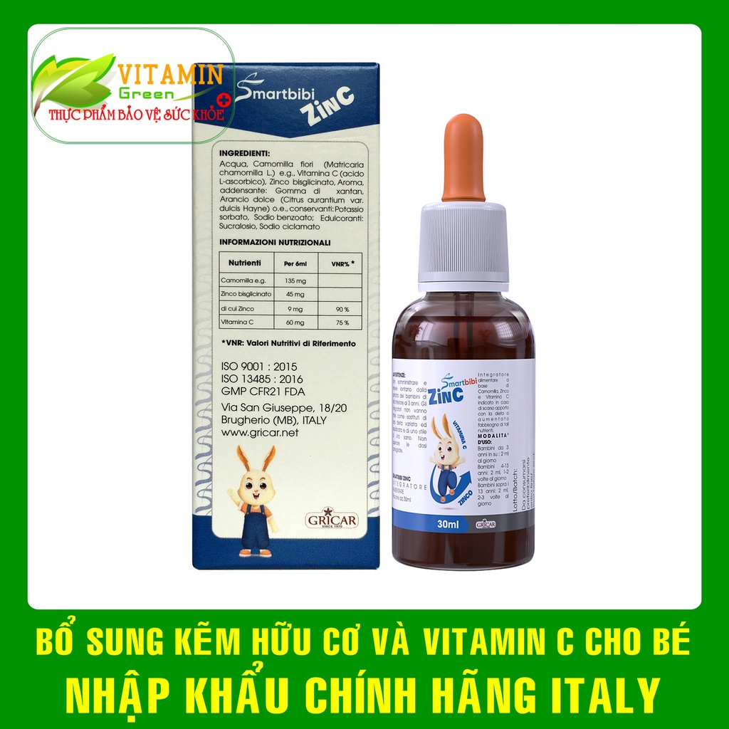 Bổ sung kẽm Vitamin C cho bé Smartbibi ZINC cải thiện biếng ăn, tăng sức đề kháng | nhập khẩu chính hãng Italy