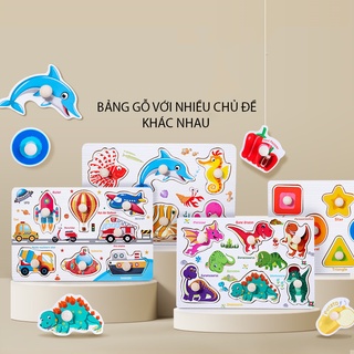 Bảng ghép hình núm gỗ nhiều chủ đề cho bé, bảng gỗ tiếng Anh