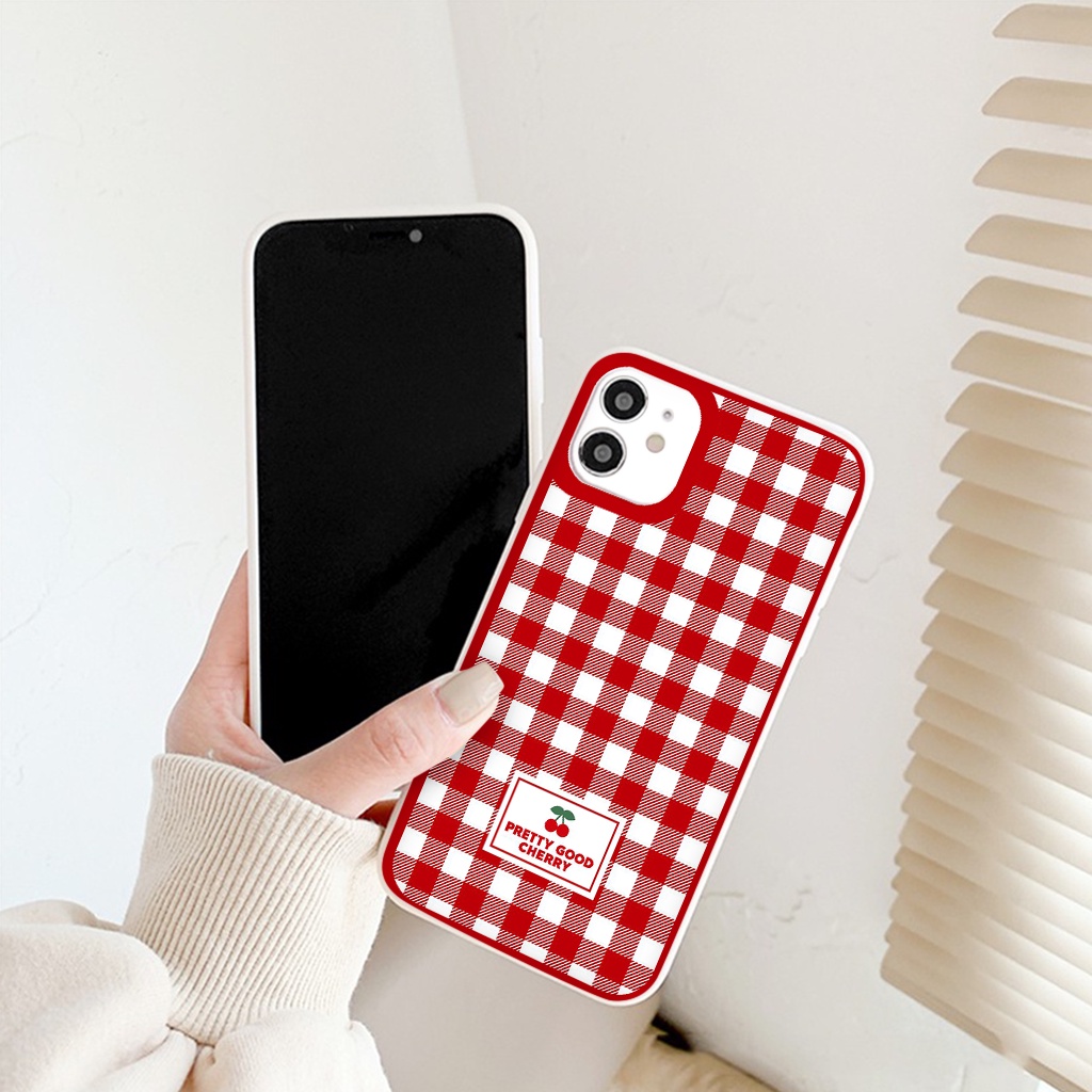 Ốp  iphone Họa Tiết Caro Đỏ Sáng Tạo ốp lưng iphone cạnh vuông X / XS 11promax 8plus 13Pro 12Pro X XS XR 7 Plus