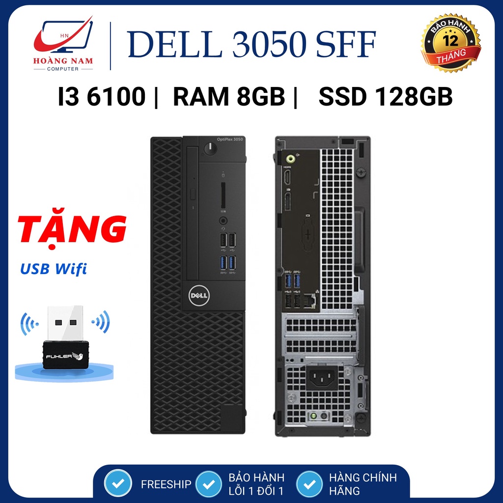 Bộ Cây Dell Để Bàn Cấu Hình Cao ⚡️Freeship⚡️ PC Dell Optiplex 3050 SFF Core i3 6100/Ram 8G/SSD 128GB - Tặng USB Wifi