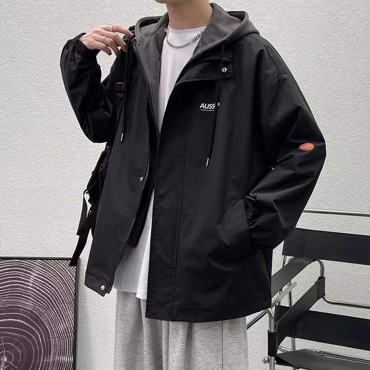 Áo khoác nam bomber hàn quốc Áo Khoác Áo Khoác Hoodie Giả Hai Lớp Dáng Rộng Thời Trang Xuân Thu 2022 Dễ Phối Đồ Cho Nam