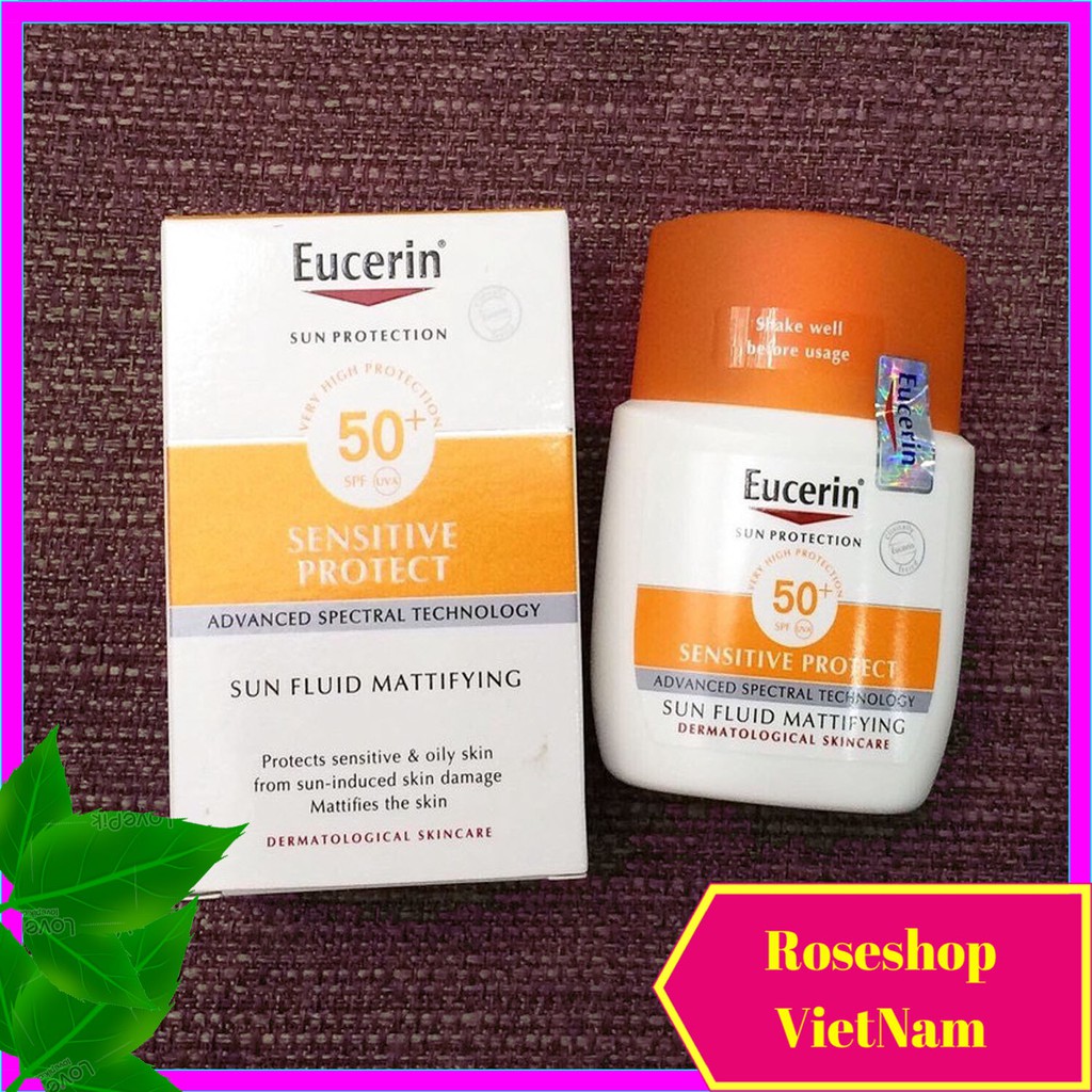 ✅Kem Chống Nắng Eucerin Sun Fluid Mattifying Sensitive SPF 50+ 50ml - Cho Da Khô Mụn Nhạy Cảm Da Hỗn Hợp. RSVN SP46