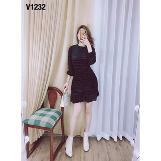 Váy Nhung Nữ Đầm Dáng Ôm, Đầm Nhún Thân Eo Body Chất Nhung Mềm 2 Lớp Hàng Quảng Châu Cao Cấp Đơn Giản Sang Trọng.