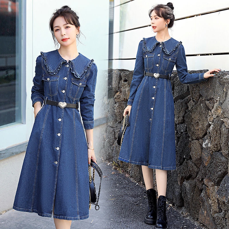 Đầm Denim Dáng Ôm Thời Trang Xuân Thu 2022 Phong Cách Mới Cho Nữ