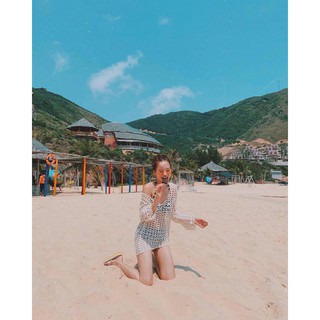 Áo lưới cổ tim đi biển hàng QC