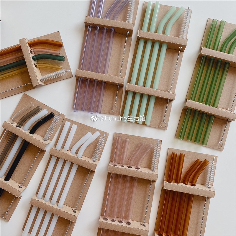 Bộ 4 ống hút thủy tinh nhiều màu kích thước 200mm*8mm