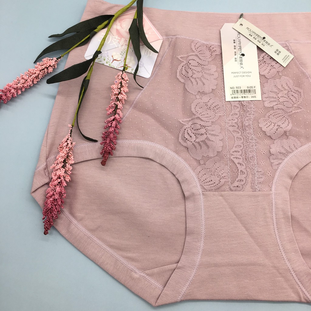Quần lót nữ cotton cao cấp cạp cao , quần lót phối ren bigsize kháng khuẩn cho người béo 503 | BigBuy360 - bigbuy360.vn