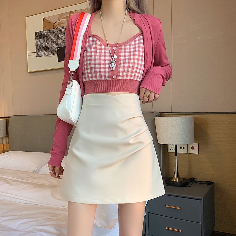 Jiashucheng Chân Váy Ngắn Dáng Chữ a Lưng Cao Màu Cà Phê Thời Trang Mùa Hè Mới Cho Nữ