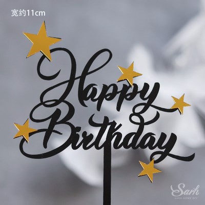 Topper mica HPBD sao chữ đen