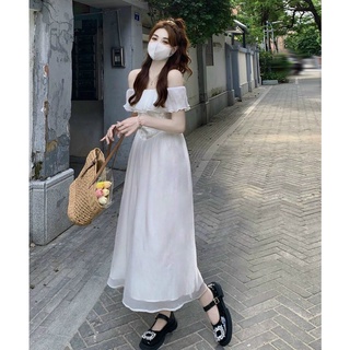 ĐẦM MIDI VAI TRẮNG VOAN BÈO CỘT DÂY