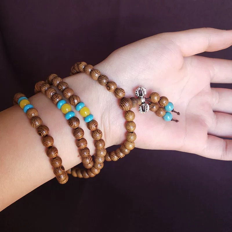 Vòng 108 Hạt Gỗ Hoàng Dương Decor Tượng Phật Taplo Xe Ô Tô , Vòng Tay Phong Thủy Cao Cấp