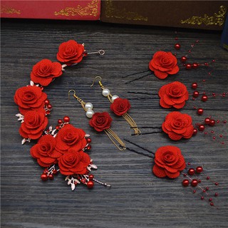Set phụ kiện trang trí tóc cô dâu phong cách Trung Hoa độc đáo