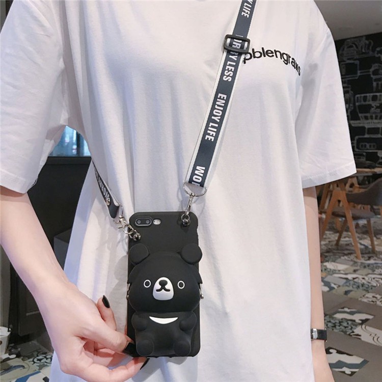 Ốp Điện Thoại Mềm Dạng Ví Hình Gấu Hoạt Hình Có Dây Đeo Vai Cho iPhone 14 13 12 Mini 6 6S 7 8 Plus X XS 11 Pro Max XR 4 4S