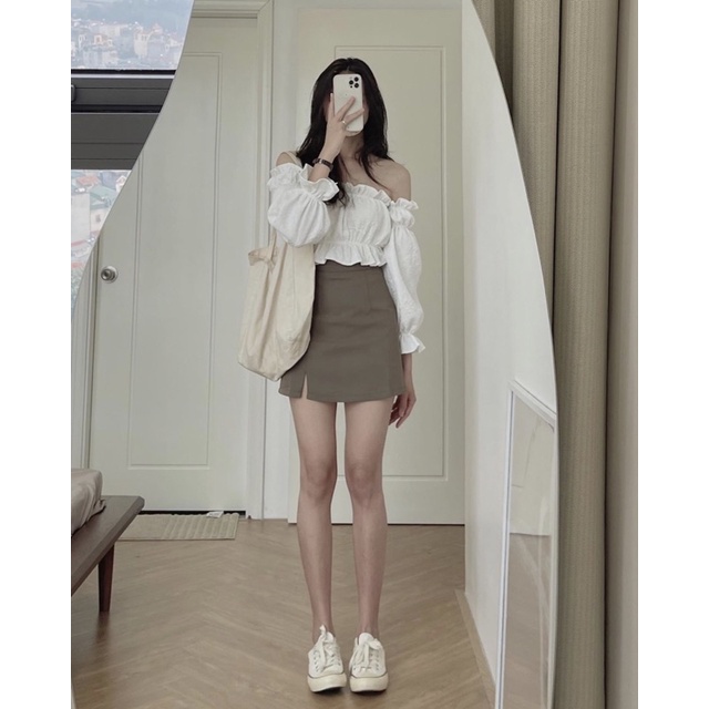 Áo trễ vai trắng vải xốp