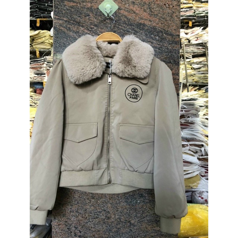 Áo da nhung cổ lông lót lông bo gấu | BigBuy360 - bigbuy360.vn