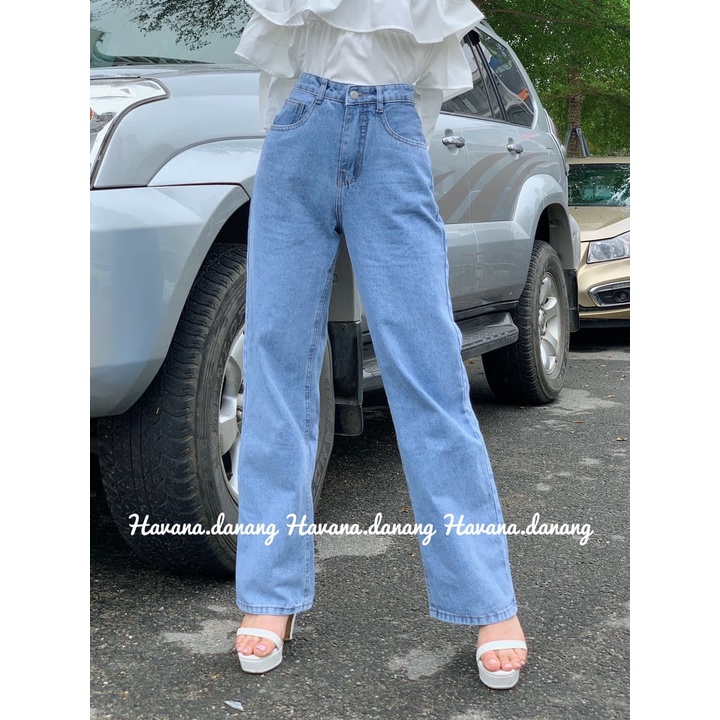 Quần jeans dáng suông rộng, quần bò trơn form rộng chất dày dặn dễ phối đồ