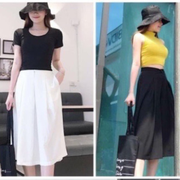 Quần giả váy ống rộng cạp cao co giãn nhẹ chất liệu vải đũi nhẹ nhàng dẻo dai phù hợp cho các bạn gái
