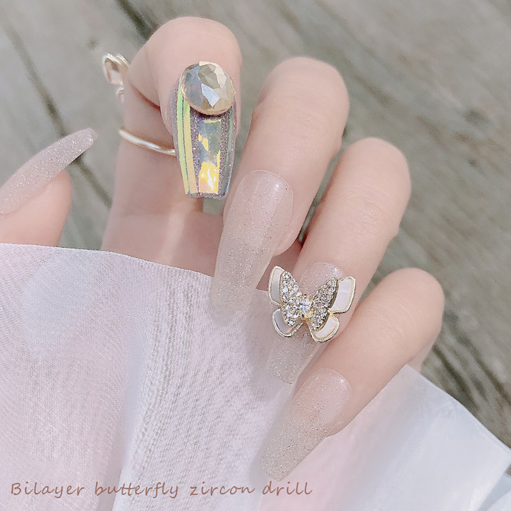 CHARMS (Hàng Mới Về) 1 Nhẫn Trang Trí Móng Tay 3D Hình Bướm Đính Đá Zircon