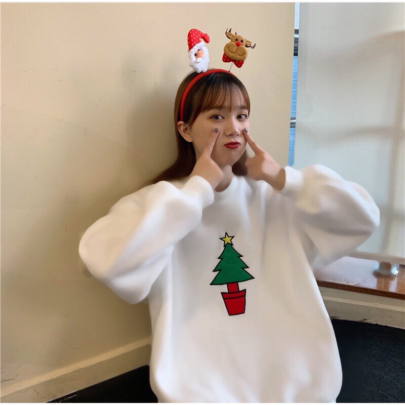 [Rẻ Vô Địch]Áo Sweater Nỉ Noel Thêu Hình Lớn Christmas Họa Tiết Dáng Rộng 2 Màu 🦋