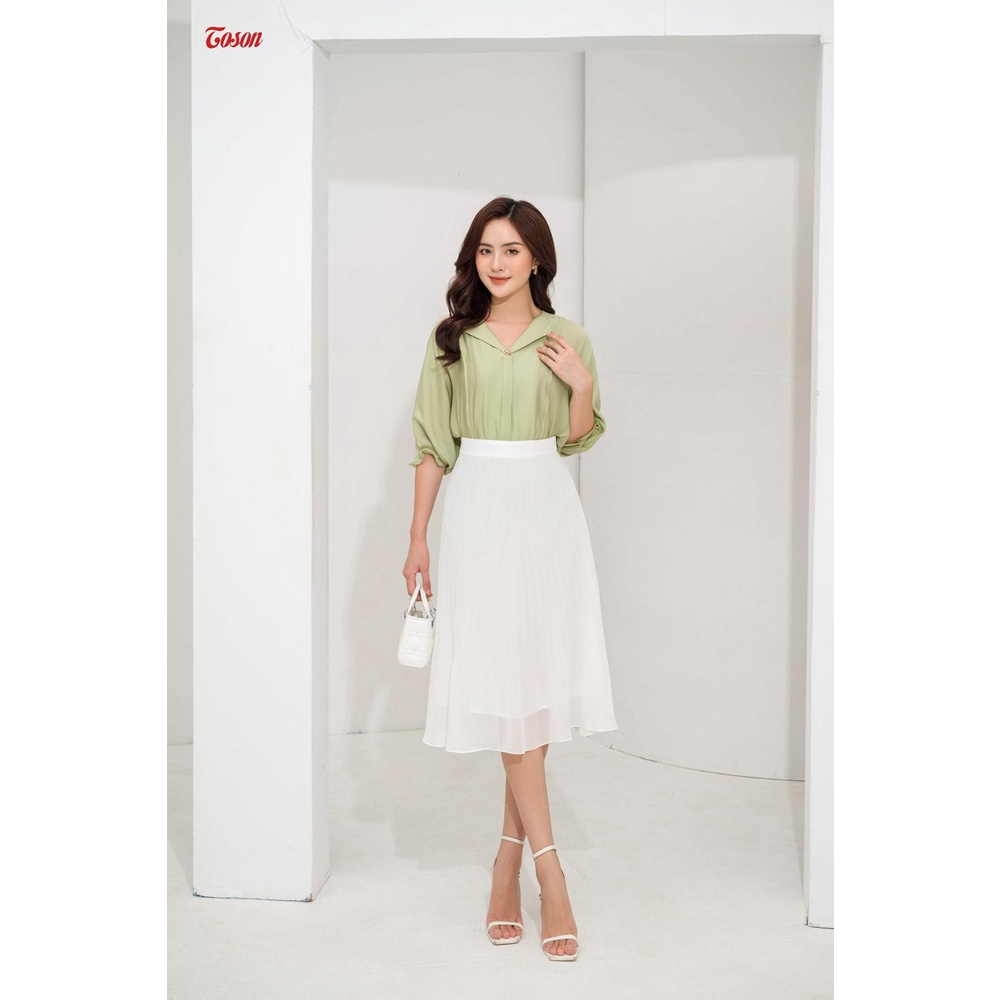 Áo sơ mi xanh cốm, tay dơi, cổ V đính cúc trang trí (Limitted) Toson 14998X52