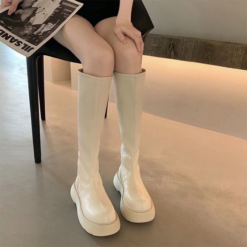 (CÓ SẴN CAO CỔ) Boot đùi da trơn cao cấp đế bánh mì 4.5cm boot nữ ulzzang thời trang hàn quốc mùa đông 2022
