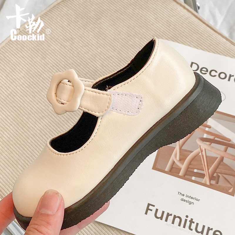 Giày búp bê bằng da bé gái, giày công chúa đế bằng quai dán phong cách Vintage