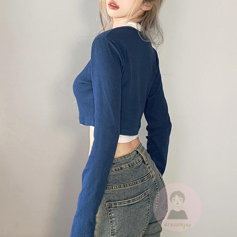 Áo Lửng Tay Dài Cổ Chữ U Thời Trang Quyến Rũ Cho Nữ