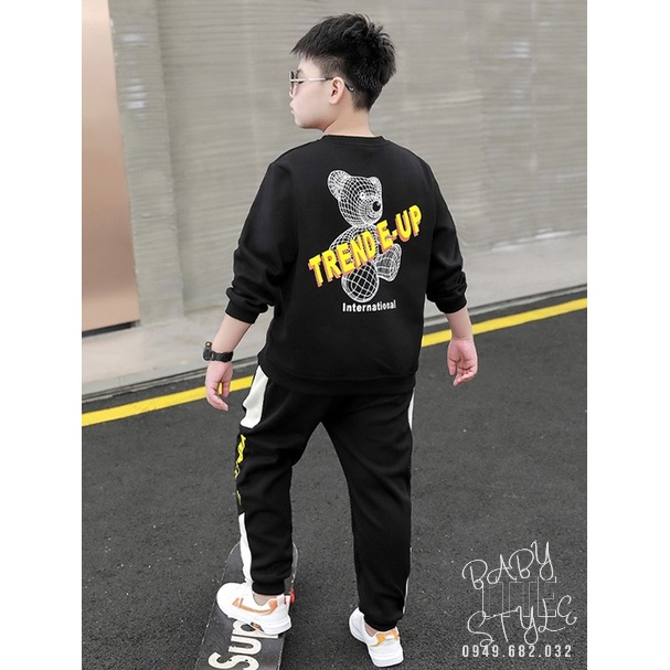 Bộ quần áo thu đông bé trai “TÔM“ 14-45kg, đồ dài tay ấm áp cho bé trai 4-14 tuổi. Vải da cá dày đẹp. Hàng may kỹ. B49