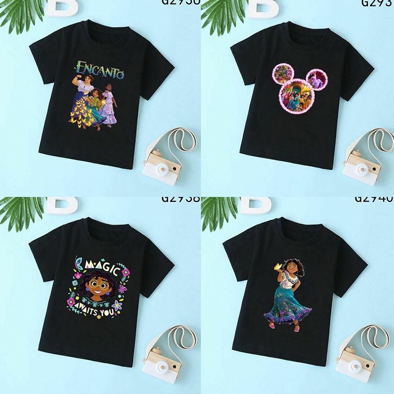 Encanto Áo Thun Tay Ngắn Màu Đen In Họa Tiết Hoạt Hình Dễ Thương Thời Trang Unisex Cho Bé