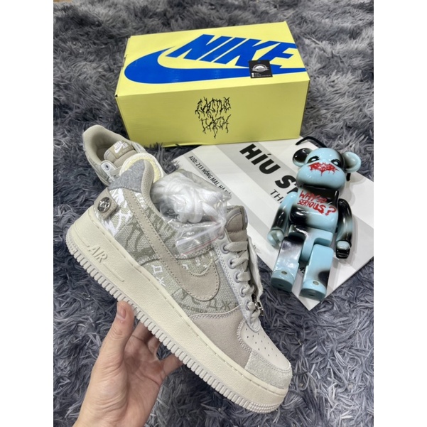 (Híu)Giầy Thể Thao Air Force 1 Low x Travis Scott Grey White Xám Bản Best |Đế Khâu |Lót Trần Bông