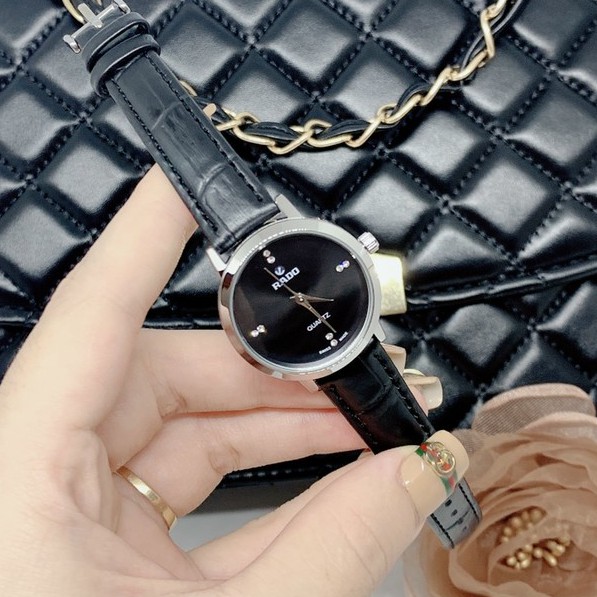 Đồng hồ Rado Nam (nữ) dây da, mặt đính đá, máy pin nhật, bảo hành 12 tháng - Rado đồng hồ
