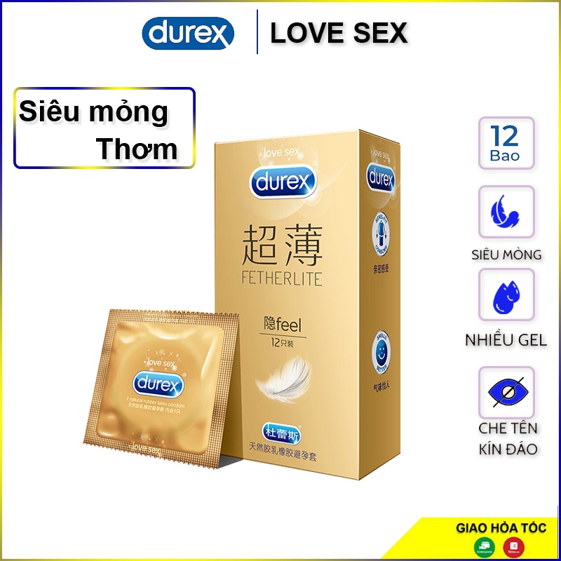 Mỏng Nhưng Chất  Bao cao su Durex Feel Thin, Fetherlite 12 bao, Bcs Siêu Mỏng nhiều gel bôi trơn, mỏng 0.01m.