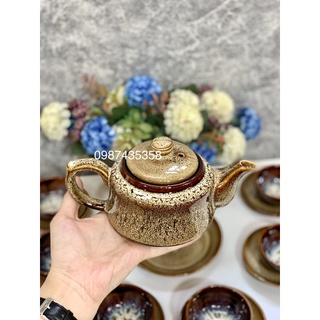 Ấm chén hoả biến gấm hoa nở gốm Bát Tràng