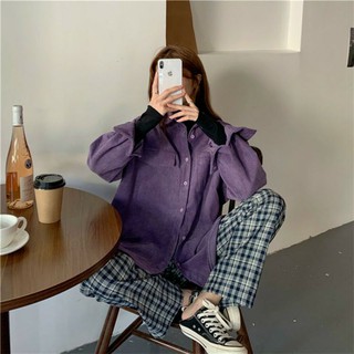Áo sơ mi nhung tăm vintage tím trắm