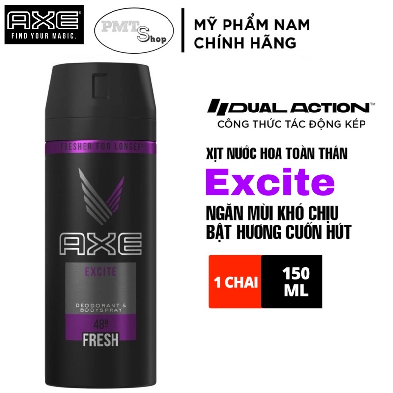 Combo 2 Xịt khử mùi toàn thân nam AXE Excite 150ml x 2 chai hương nước hoa