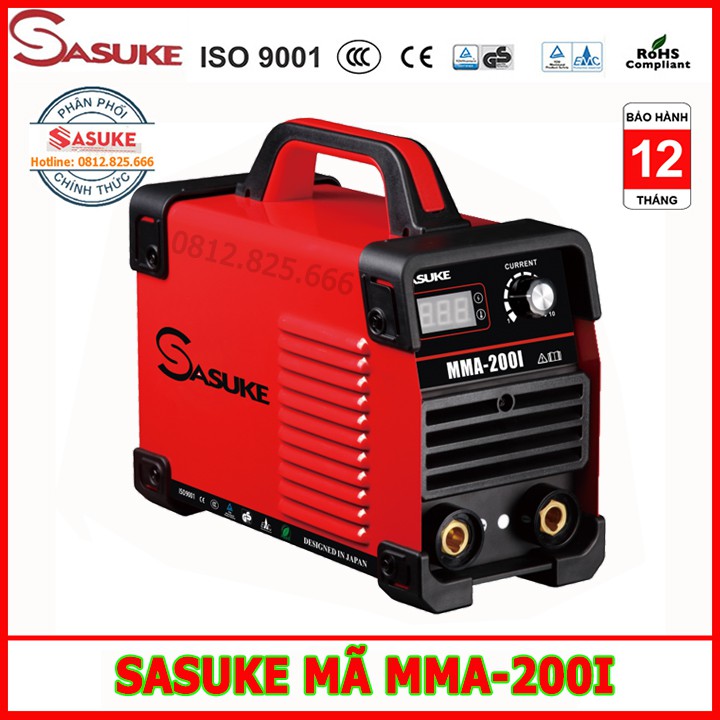 Máy hàn que Sasuke MMA-200I - Inverter 200A, Dây hàn 3m, Kìm 300A, Mặt nạ hàn