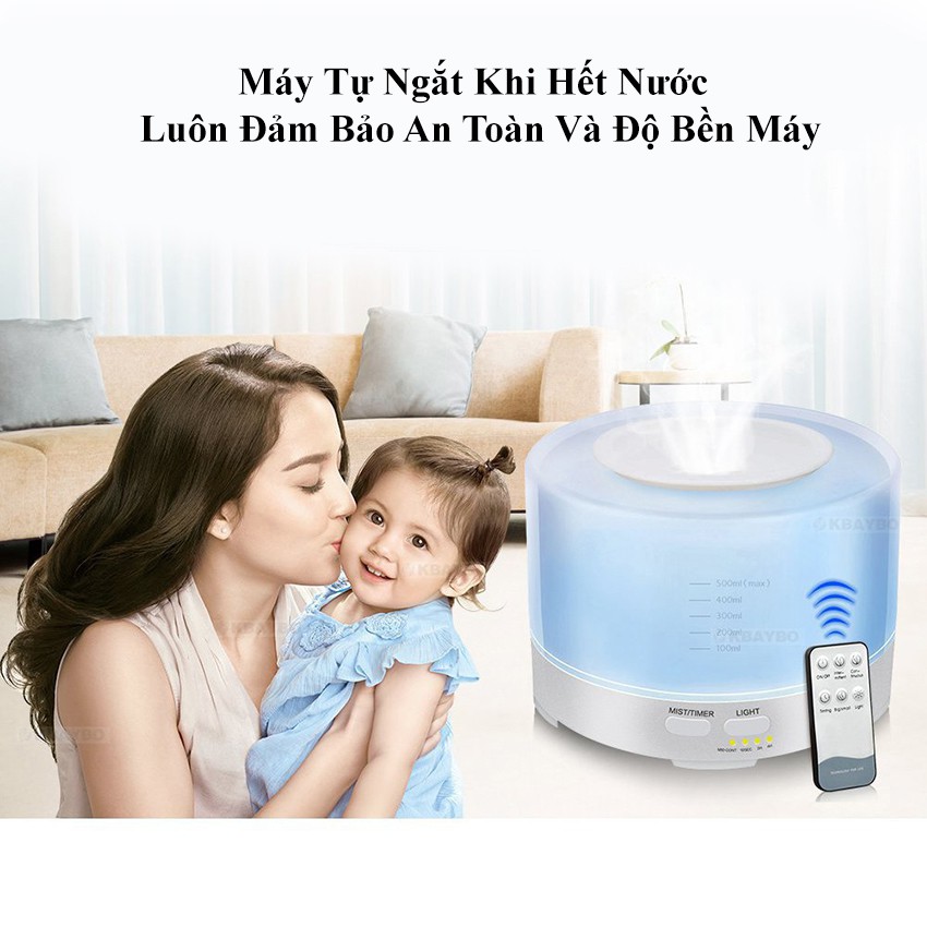 Máy Xông Tinh Dầu Khuếch Tán Phun Sương Hình Trụ Trong Nga My Dung Tích 500ml Bù Ẩm Phòng Điều Hòa Phòng Ngủ