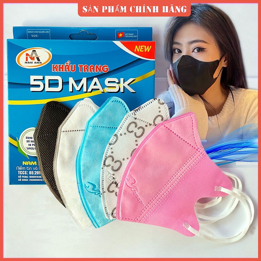 Combo 5 hộp 50 cái Khẩu trang 5D mask Nam Anh Famapro, 3 lớp vải kháng khuẩn, thiết kế ôm kín khuôn mặt,quai thun co dãn