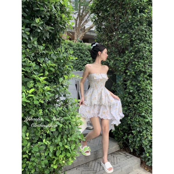 Váy ống xòe tầng đuôi tôm hoa nhí xinh xắn sẵn S