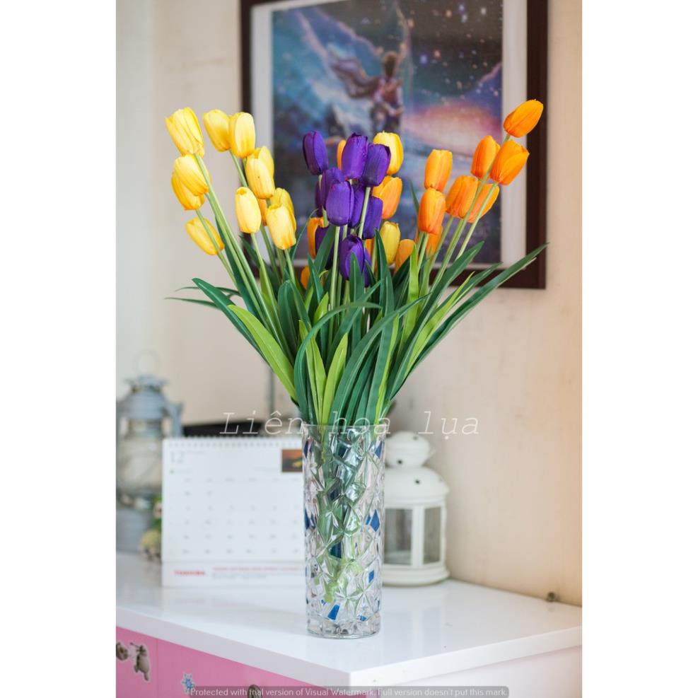 Hoa tulip giả- Hoa Tu Lip cành 3 bông trang trí decor